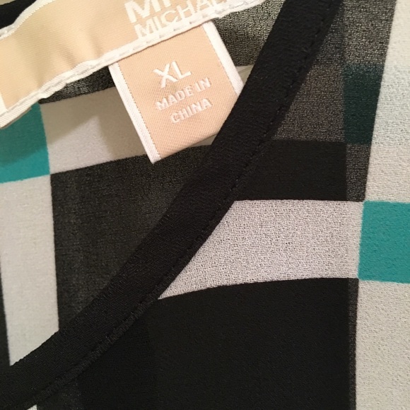 🟡MICHAEL KORS NWOT AUTHENTIC BLACK/WHITE / GREEN SHEER SLEEVELESS BLOUSE - Picture 10 of 11